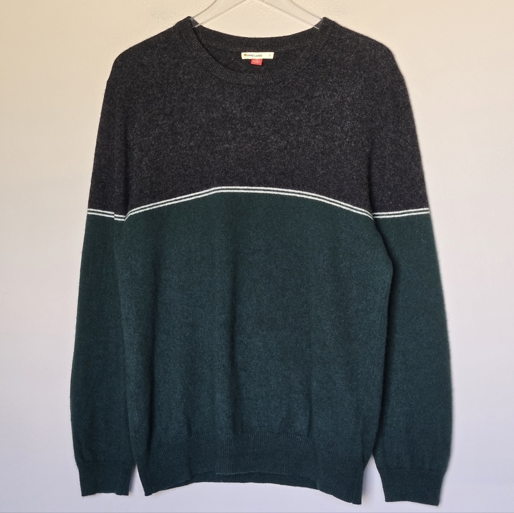 Marine layer Mason Colorblock Cashmere Sweater in Charcoal/Green Size L